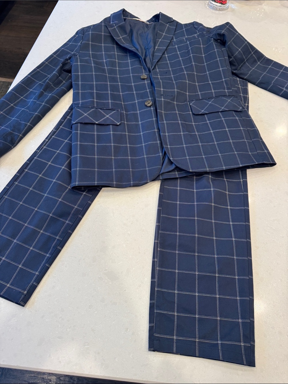 Cat & Jack Navy Grid Two-Piece youth Suit blazer 14 pants 16.